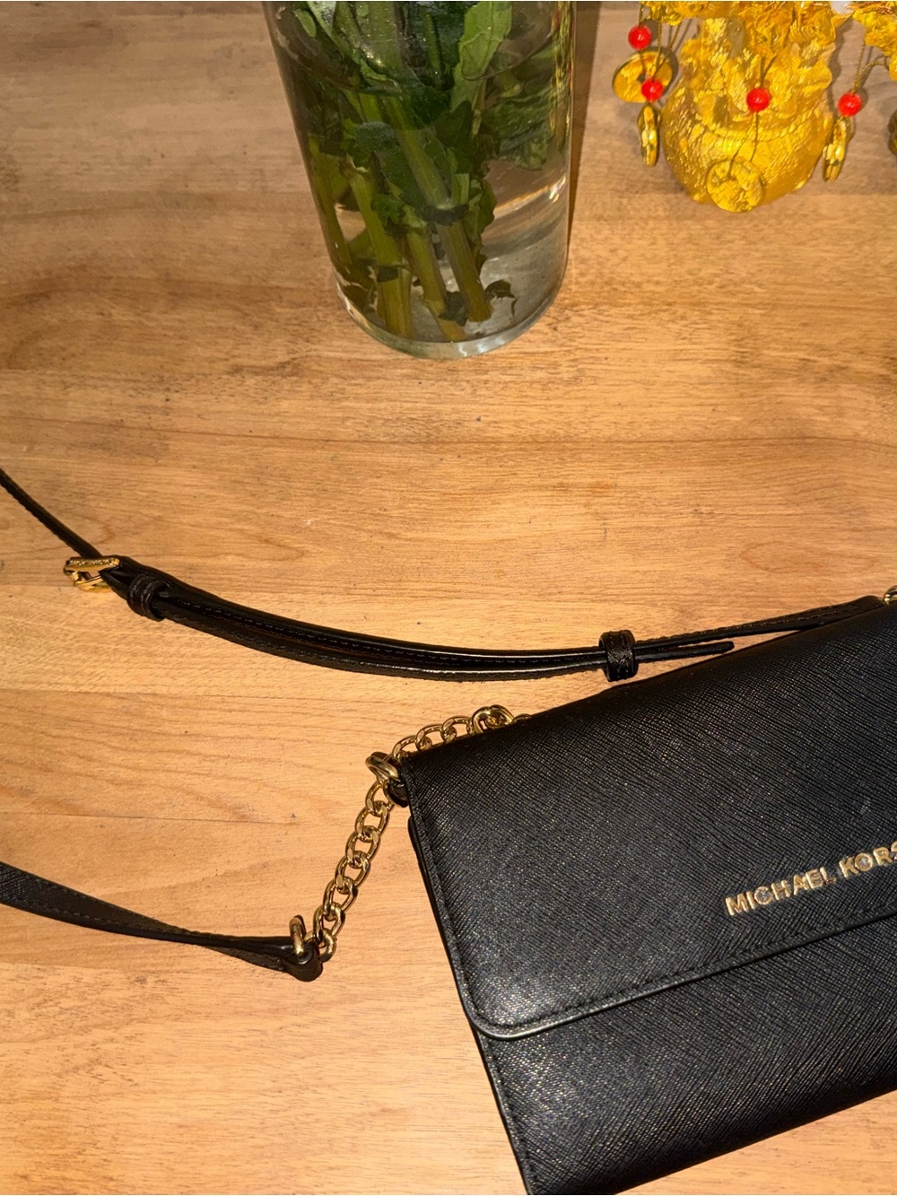 Michael Kors Black Saffiano Crossbody with Gold Hardware